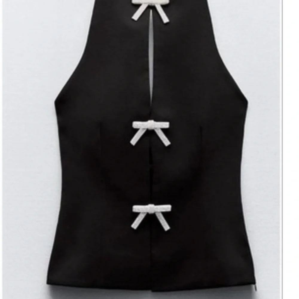 Zara Black Halter Top with Rhinestone Bows - Picture 2 of 5